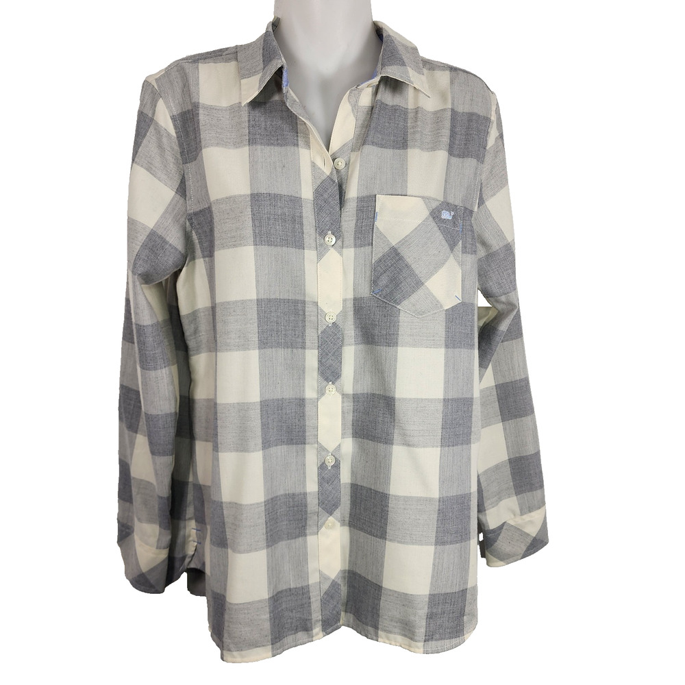 Vineyard Vines Women's Shirt Relaxed Buffalo Check Morgan Flannel Button Frost 4